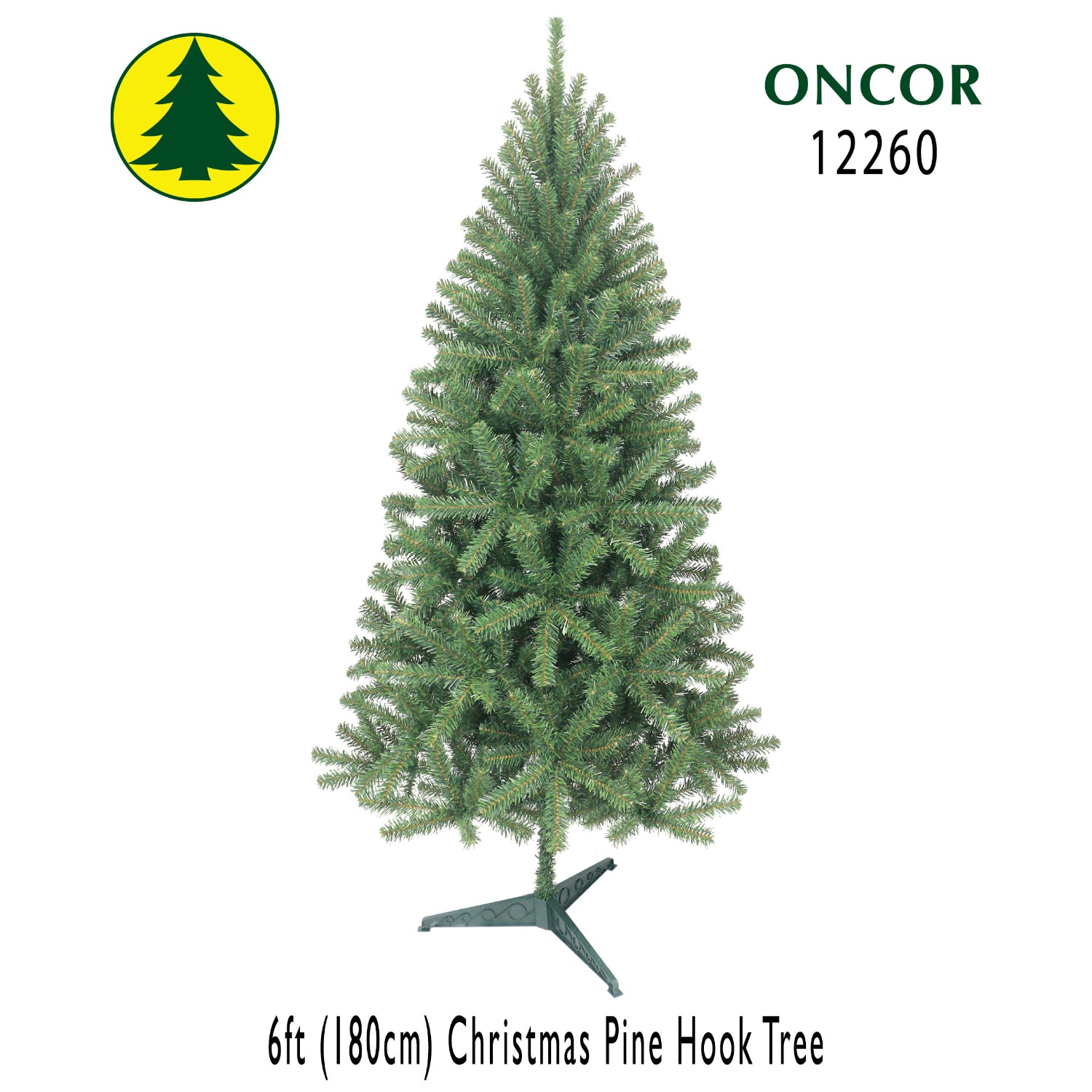 Árbol de Navidad de 180cm ONCOR, vista frontal con ramas verdes y base estable